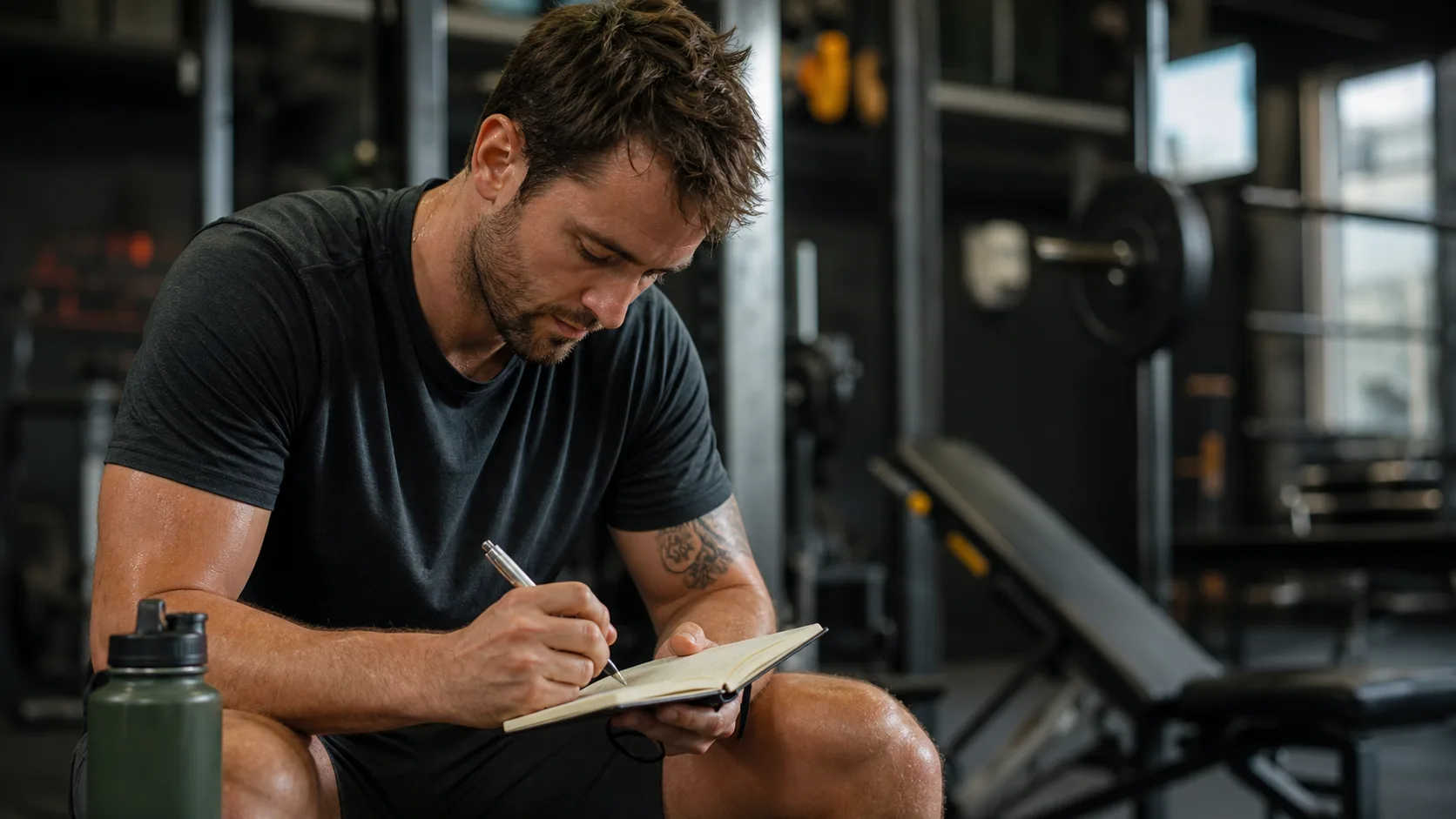 Sportif notant son effort perçu dans un carnet juste après sa séance.